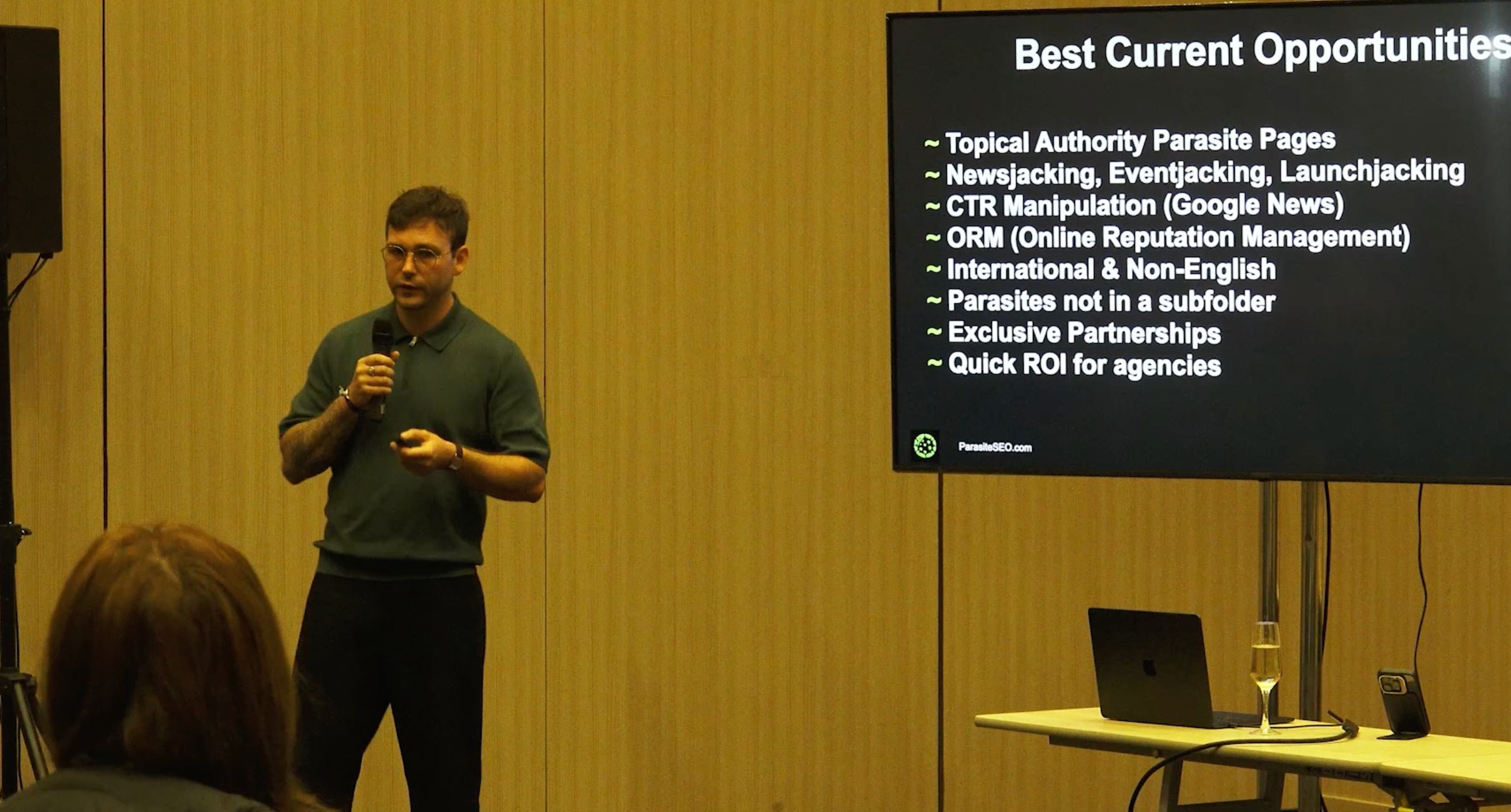 James Oliver presenting advanced SEO opportunities at TES Conference